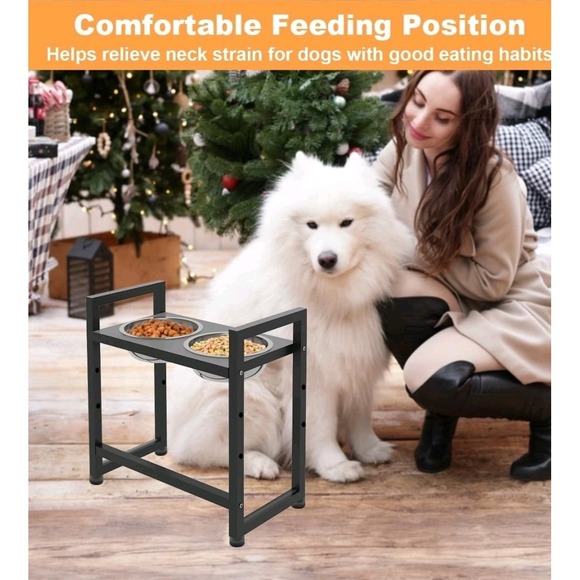 Elevated Dog Bowls Stand with 2 Stainless Steel Food & Water for Small To Large - Picture 4 of 4